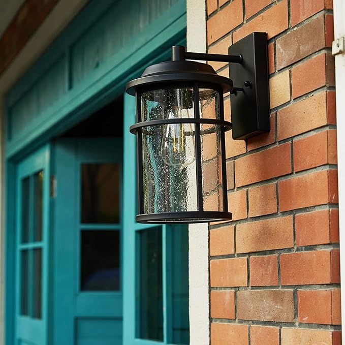 Outdoor Lights for House Exterior Light Fixture Waterproof Outdoor Wall Sconce Lights Anti-Rust Black Wall Mount Lighting with Seeded Glass Shade E26 Socket Lantern for Outside Front Porch Patio