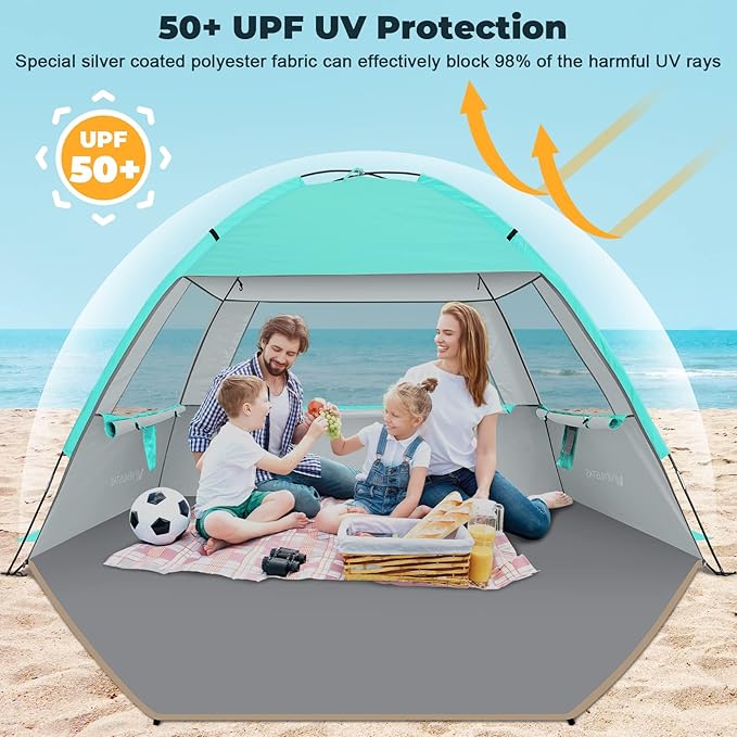 Venustas Beach Tent Sun Shelter for 3/4-5/6-7/8-10 Person UPF 50+ UV Protection Beach Canopy Lightweight and Easy Setup Cabana Portable Shade Tent