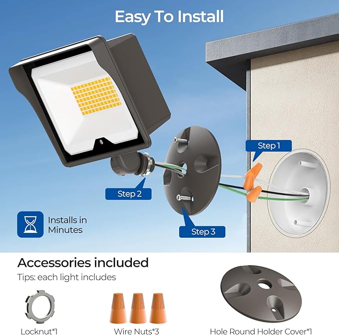 CINOTON 55W LED Flood Light 3CCT (3000K/4000K/5000K) 7700LM Dusk-to-Dawn Photocell Outdoor Security Lighting 120V IP65 Aluminum Wall Pack for Porch/Barn 180° Knuckle Mount 2 Modes ETL 1 Pack