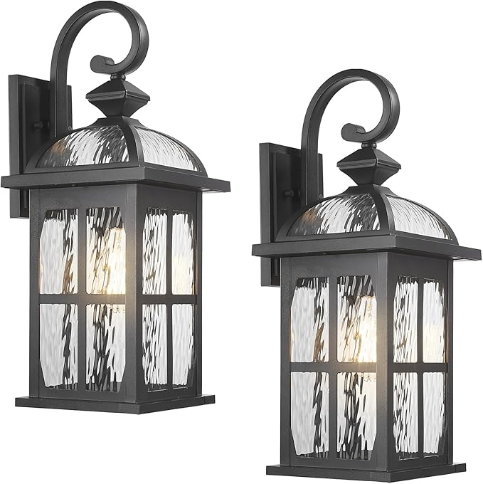 Darkaway 2pcs Large Outdoor Wall Light 22inch Exterior Light Fixture with Water Ripple Glass Aluminum Outside Lights Sconces Exterior Lighting for House Porch Patio Doorway