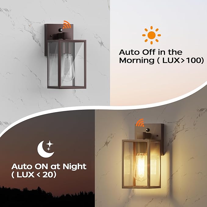 WIHTU Oil Rubbed Bronze Dusk to Dawn Porch Lights Fixtures - Outdoor Exterior Sensor Wall Sconce Lamp Waterproof Wall Lantern Anti Rust Coach Lights for Doorway Garage