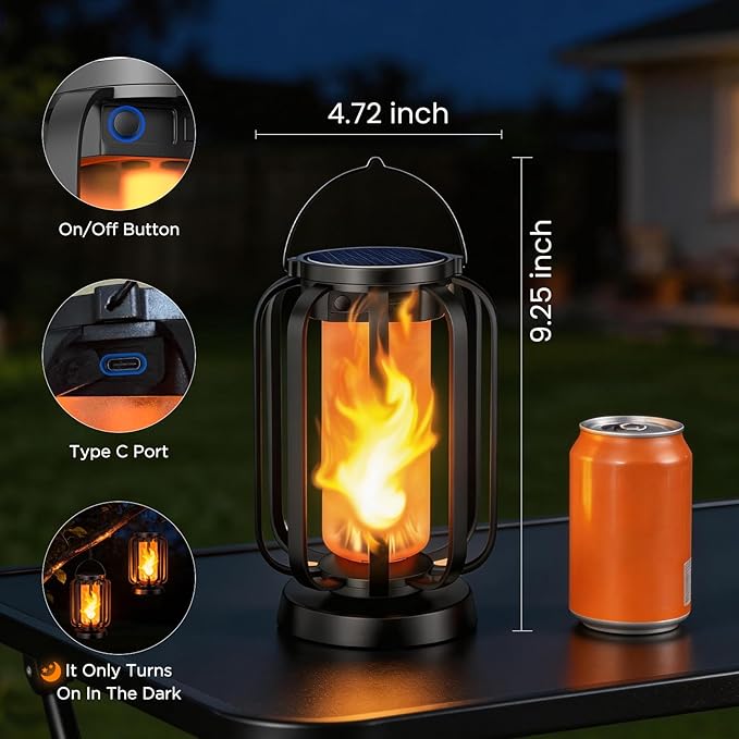 Hompavo Gen2 Solar Lanterns Outdoor Lights with Ultra-Real Flame 2 Charging (USB/Solar) &amp 2 Modes - Waterproof Decorative Hanging/Table Lights for Pathway Yard Patio Garden Decor Gifts for Women