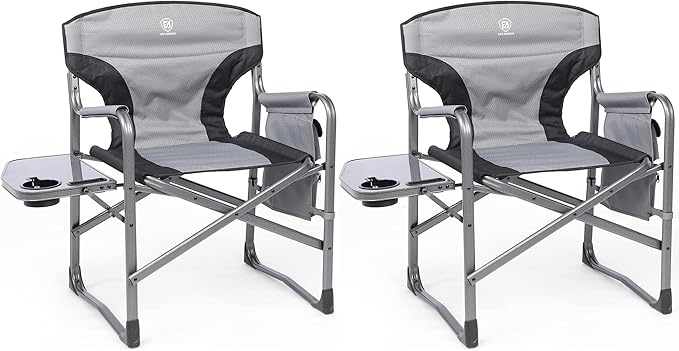 EVER ADVANCED Aluminum Lightweight Folding Director Chair 350lbs Heavy Duty Camping Chair with Side Table &amp Storage 19 Joint-Friendly Height Easy to Stand Portable Makeup Artist &amp Vendor C