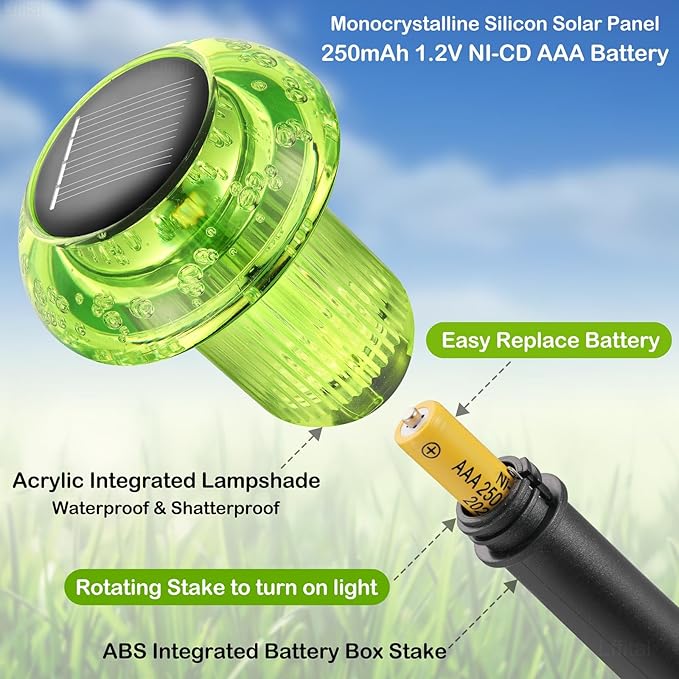 St. Patrick's Day Solar Lights Outdoor 8 Pack Green Solar Pathway Lights Outdoor Mushroom LED Waterproof Lighting Stake for Outside Yard Path Garden Lawn Patio Landscape Decorations