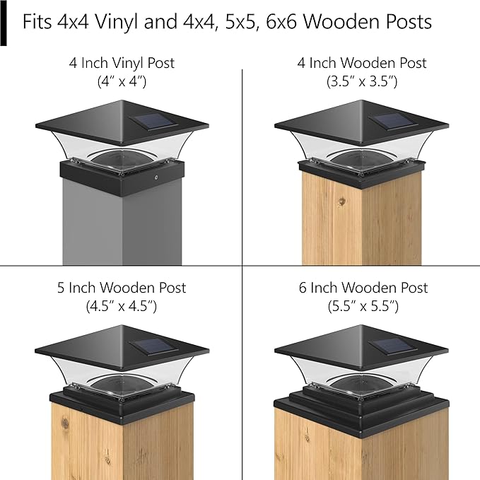 Davinci Lighting Classic Solar Outdoor Post Cap Lights - 4x4 5x5 6x6 - Bright LED Light for Fence Deck Garden or Patio Posts - Slate Black (2 Pack)