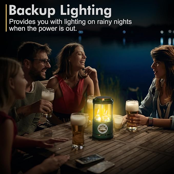 Candle Lantern Camping Gear for Campers and Emergency Use Without Candles (Green)