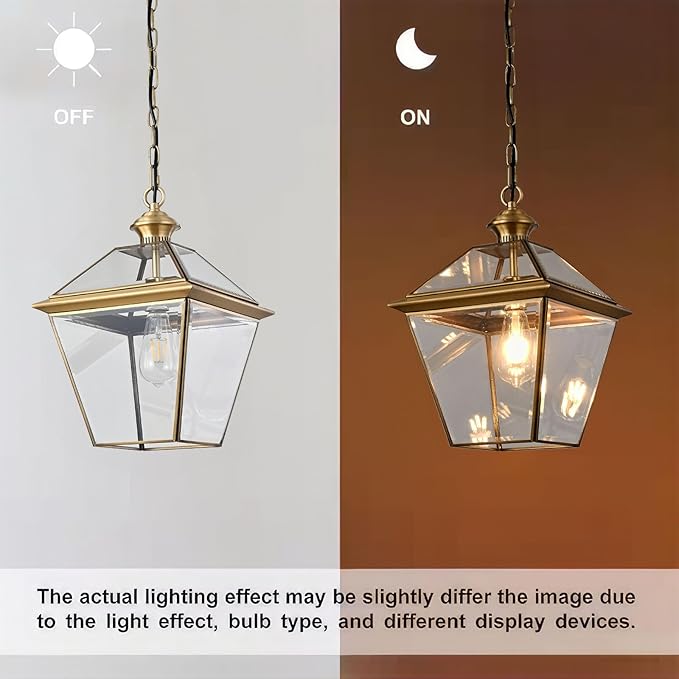 Milaii Copper Brass Outdoor Pendant Light 16.5 H Large Lantern Hanging Light Fixtures Waterproof Porch Light Outdoor Chandelier for Patio Entryway