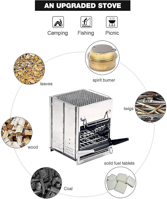 REDCAMP Wood Portable Burning Folding Camp Stove Stainless Steel Grid Collapsible Backpacking Stove Survival Rocket Stove for Hiking Outdoor Tent Camping Picnic BBQ Large