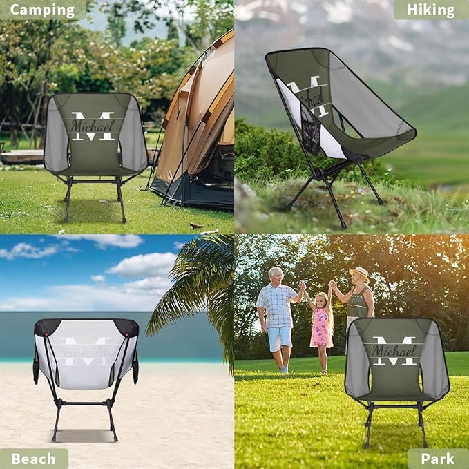 Custom Lightweight Camping Chair with Name Personalized Backpacking Chair Portable Folding Chairs for Patio Camp Hiking Picnic Travel