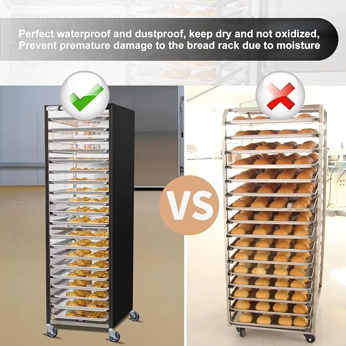 Bun Pan Sheet Rack CoverBread Speed Rack Cover with ZipperFit 20 Tier / 10 Tier Commercial Bakery Pizza Cooling Proofing with Clear Plastic Roll Top Door and Breathable Mesh Vent(20-Tier)