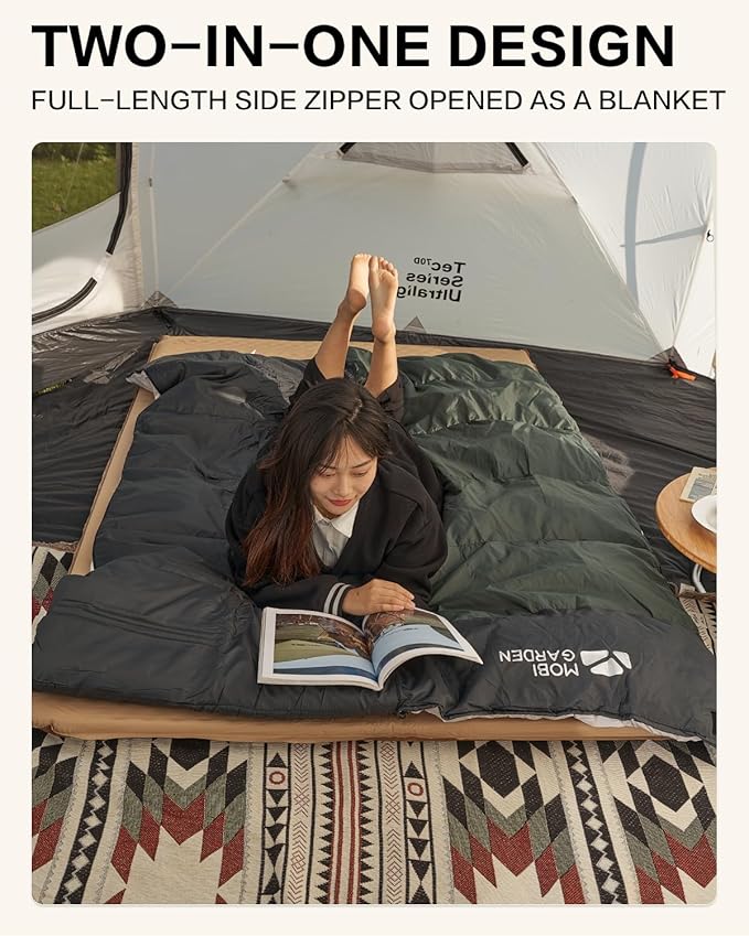MOBI GARDEN Sleeping Bag for Adults Cold Weather Comfort with Storage Bag Portable Waterproof Compact Lightweight Ideal for Travel Camping &amp Outdoor Adventures