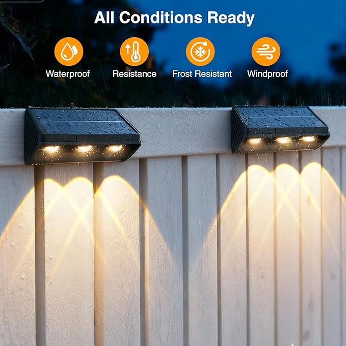 Onforu Solar Fence Lights12 Pack Solar Lights Outdoor3 Modes(Warm/Neutral/Cool White) for OutsideDusk to Dawn Outdoor LightIP65 Waterproof Deck Lighting for PatioStepBackyardRailingWall