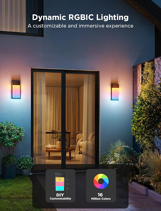 Govee Outdoor Wall Light 1500LM Smart RGBIC Porch Lights Outdoor with 45 Scene Modes IP65 Waterproof for Outdoor Decor DIY Wall Sconce Works with Alexa Google Assistant and Matter 1 Pack