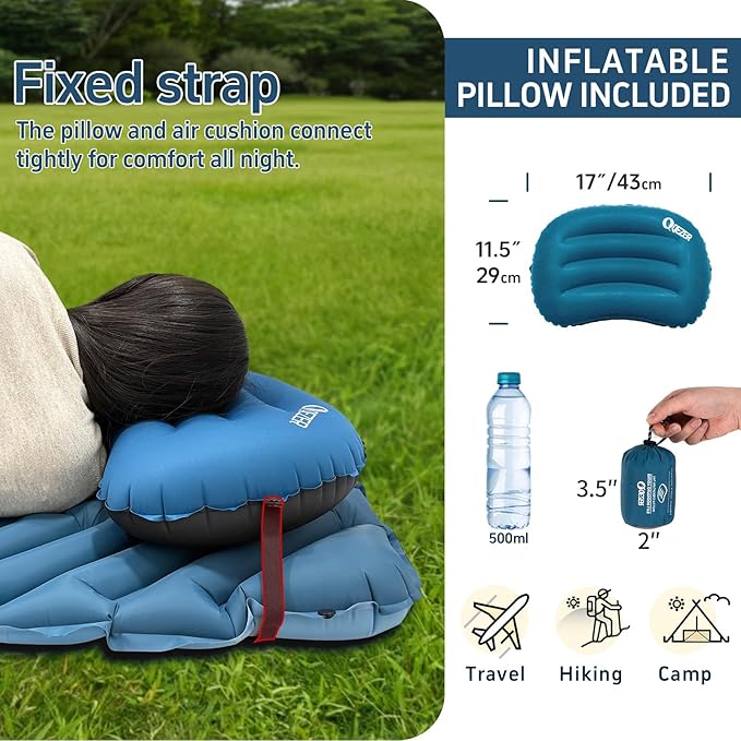 Ultralight Backpacking Sleeping Pad for Camping with Inflatable Neck Camping Pillow Lightweight Inflatable Sleeping Pad for Adults Portable for Hiking Car Travel - Durable &amp Comfortable