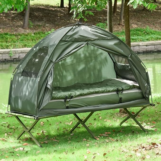 Portable Camping Cot for AdultsFolding Cot for Sleeping with Mattress Elevated Tent and Sleeping Bag Multifunctional Outdoor Tent Cot Bed 1 Person