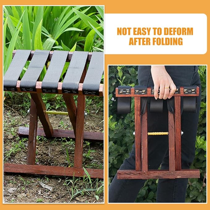 Portable Folding Stool Bench for Camping Stools Adults Solid Wood Compact Fishing Seat Safety Strap for BBQ and Travel