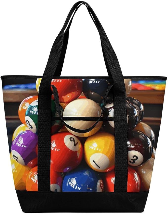 Insulated Shopping BagLarge Reusable Cooler Bags Color Billiards Printed Foldable Shopping BagTravel Waterproof Shoulder Bag
