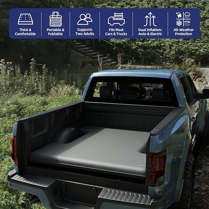Truck Bed Mattress for 6.5-6.8Ft Self-Inflating Mat Full-Size Short Trucks Bed for Outdoor Camping Pickup Tent Accessories 12V Air Pump Carry Bag for Silverado RAM F Series Sierra Titan