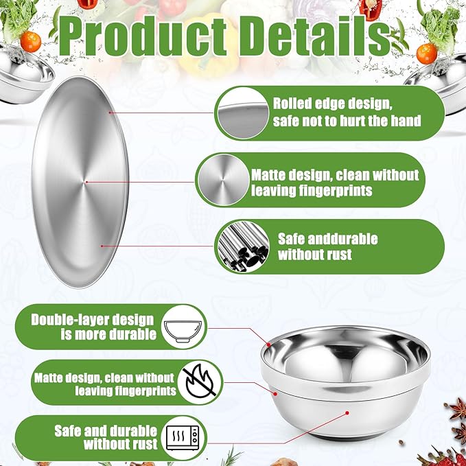 Sunnyray 10 Sets Stainless Steel Plates Bowls and Cups Metal Camping Stainless Steel Dinnerware for Serving Reusable Double Walled Insulated Plates Bowls and Cups for Rice Ice Cream