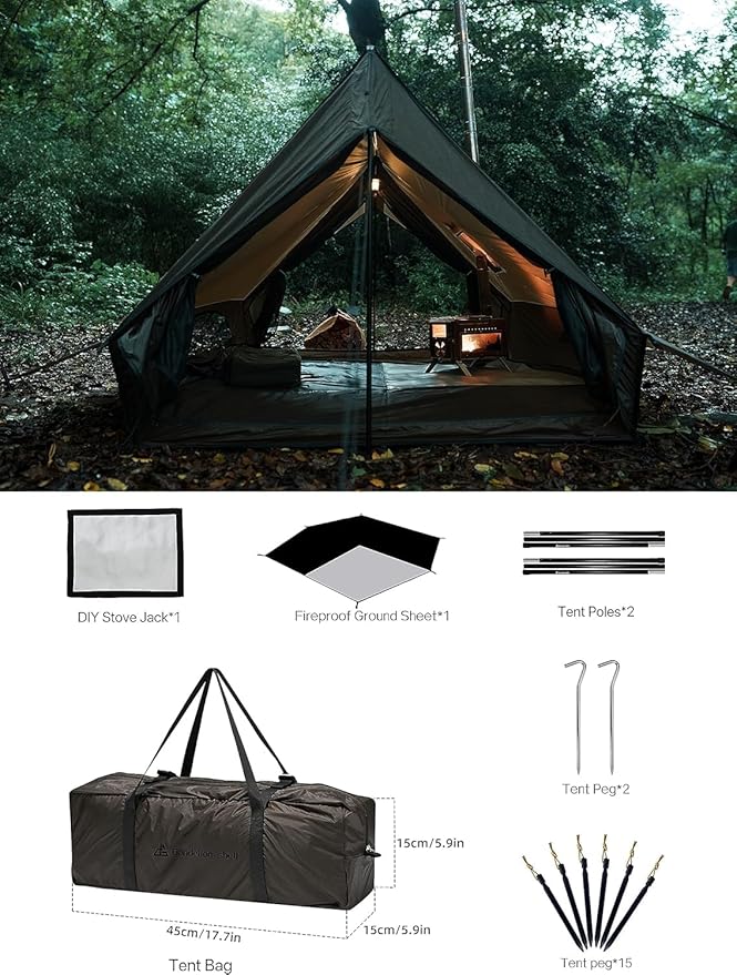 Hot Tent with Stove Jack – 4 Season Waterproof &amp Windproof Shelter for 1–4 People Lightweight for Camping Hiking Hunting &amp Fishing
