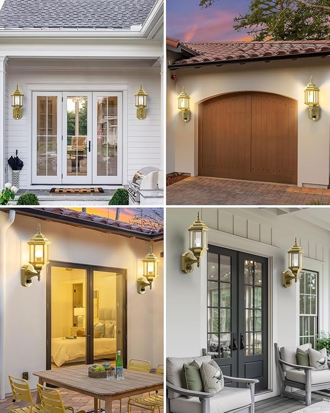 Redluck Motion Sensor Outdoor Lights 2 Pack 16 inch Dusk to Dawn Outside Porch Lights Waterproof Anti-Rust Aluminum Outdoor Wall Lights Exterior Lighting Fixtures for House Garage Front Door Gold