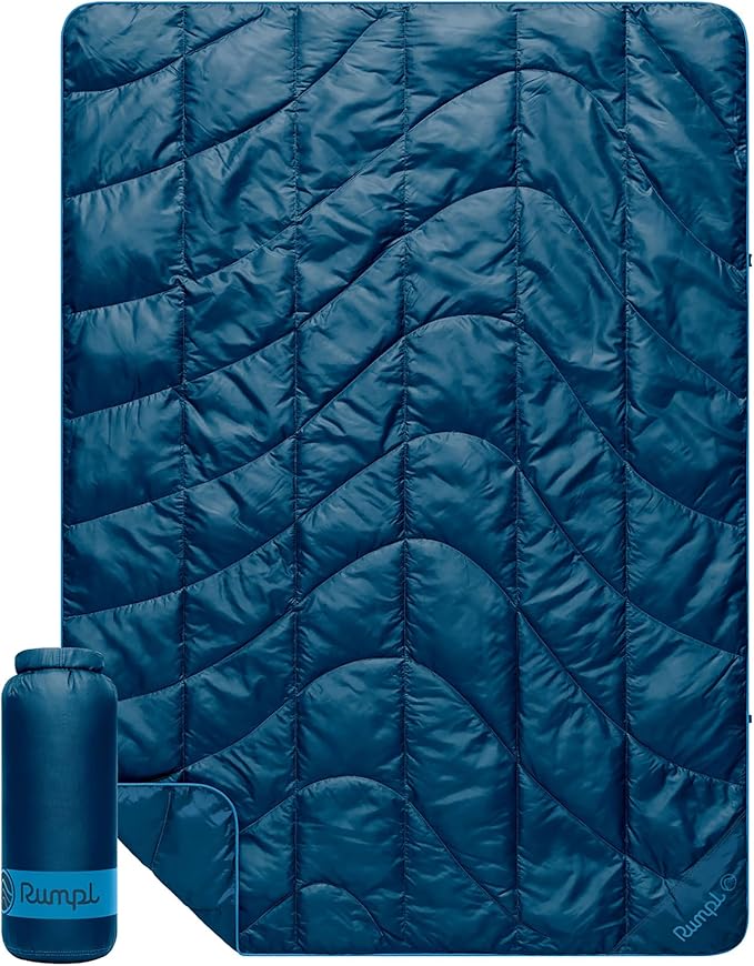 Rumpl Travel Puffy Blanket Ultra-Packable Travel-Size Warmth and Comfort Deepwater
