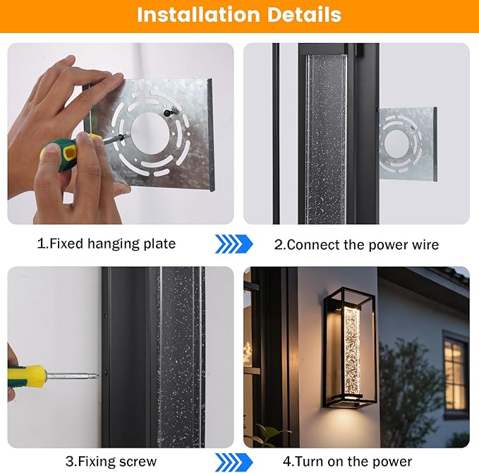 16 Inch Modern Outdoor Wall Sconce Matte Black Waterproof Exterior Wall Light with Metal Frame and Crystal Bubble Glass LED 3000K Warm White Lantern for Porch Garage Patio Lighting (2 Pack)