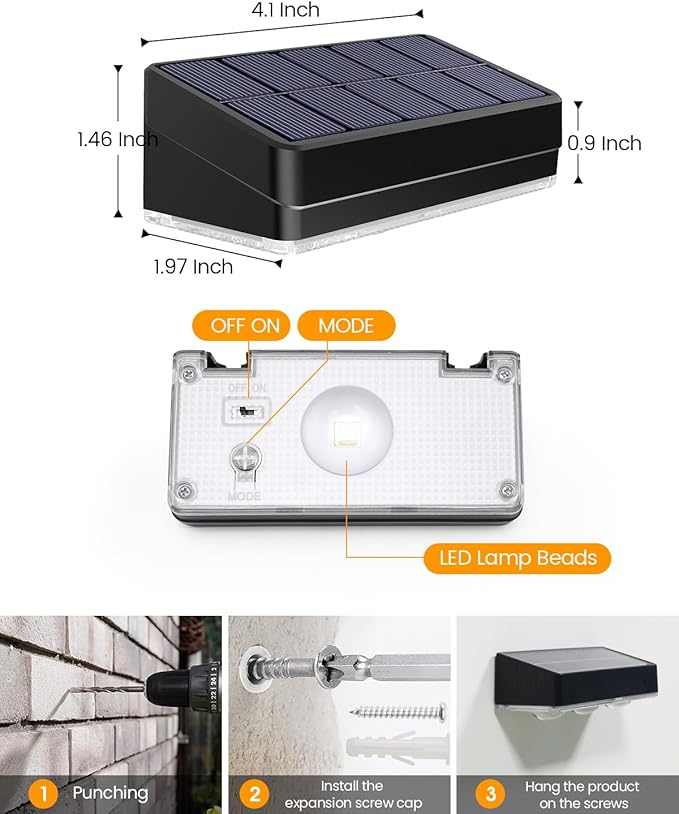 2025 Upgraded Solar Fence Lights Outdoor 8 Pack 3000K-6000K Solar Deck Lights 30H Runtime 12 RGB Modes Solar Powered Wall Lights IP65 Waterproof Auto On/Off for Backyard Patio Step Gutter 1 Lens