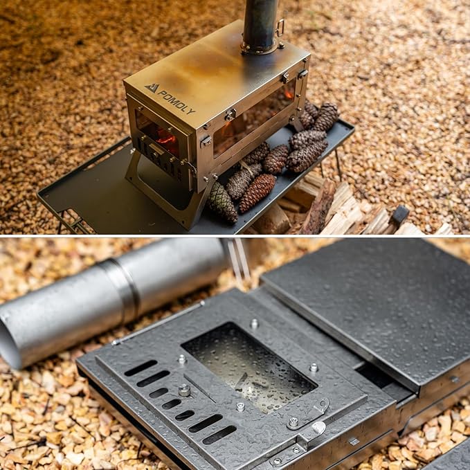 POMOLY Chalet 70 Pro Camping Hot Tent and Ti Mini 0.6 Portable Titanium Wood Stove