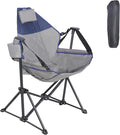Hammock Camping Chair with Adjustable Backrest Portable Folding Rocking Camping Chair with Ergonomic Seat &amp Padded Headrest Ideal for Camping Travel Tailgating Grey &amp Blue