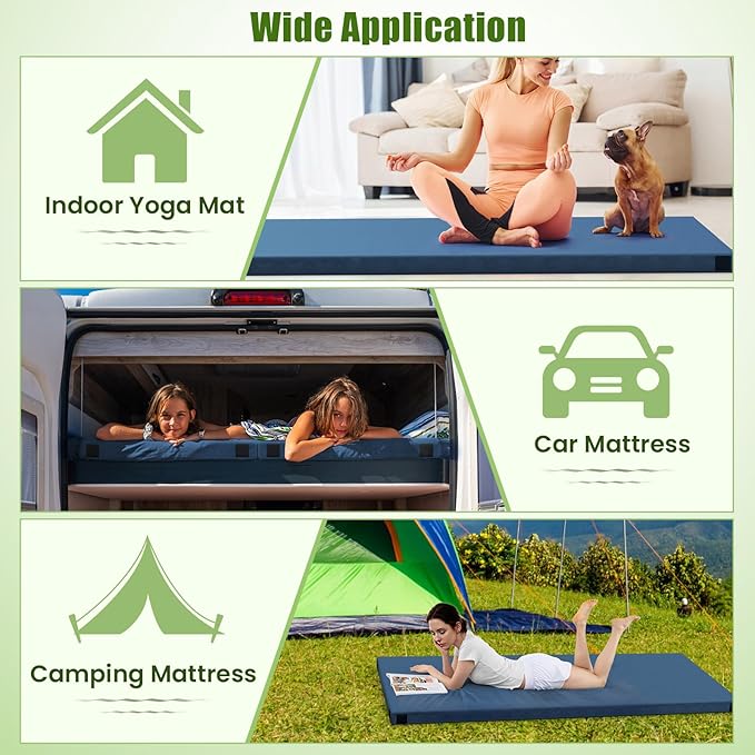 Tangkula Memory Foam Sleeping Pad Roll Up Floor Mattress with Carry Bag Non-Slip Bottom Guest Floor Folding Bed for Sleepover Portable Camping Mattress for Indoor Outdoor Car Travel Cot Tent