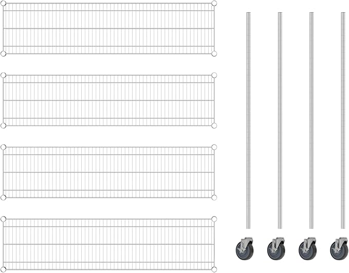 Commercial NSF Listed Chrome Mobile Wire Shelving Kit 14 x 54 x 60 with 4 Shelves Perfect for Warehouse Walk-in Refrigerator Freezer Grocery Store Restaurant Dishroom