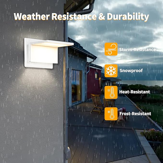 Wall Light Outdoor LED Wall Mount Lamp White Modern Wall Sconce Lighting Lantern Fixture for Porch Front Door Garden Yard Patio IP54 Waterproof 10W 680Lm 3000K