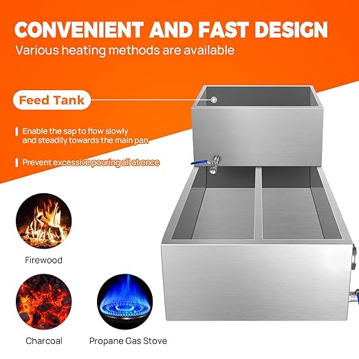 35x24x18.5 Inch Maple Syrup Evaporator Pan304 Stainless Steel Maple Syrup PanEvaporator Pan for Boiling Maple Syrup with 2 ValvesThermometer Divided Pan