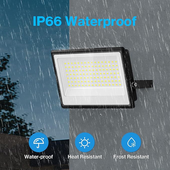 Olafus 130W Flood Lights Outdoor 13000lm LED Work Light Plug in 6500K Daylight White Led Flood Light Outdoor IP66 Waterproof Security Lights for Yard Garage Stadium 4 Pack