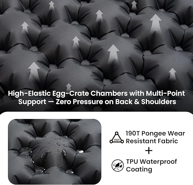 ONETIGRIS Blackcrystal Sleeping Pad Ultralight Camping Sleeping Pad with Pillow Built-in Foot Pump Inflatable Sleeping Mat Compact for Camping Backpacking Hiking Traveling Tent