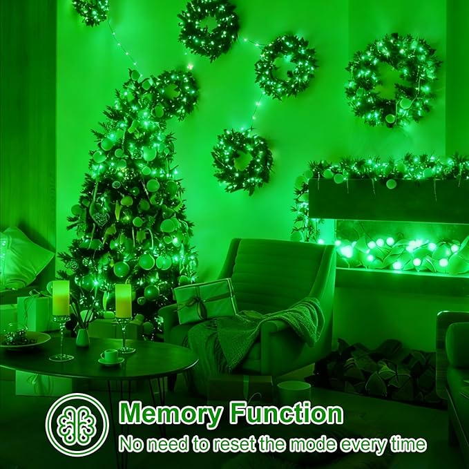 QITONG 165ft 500 LED Green Christmas Lights 8 Modes Christmas String Lights Outdoor Waterproof Plug in Green Wire Twinkle Light Indoor with 8 Modes