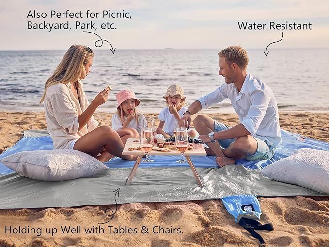 WEKAPO Beach Blanket Sandproof Waterproof Extra Large Beach Mat Oversized &amp Compact Sand Free Quick Drying Beach Essentials for Vacation Cruise Picnic &amp Camping with Stakes