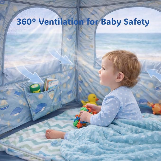 NXONE Baby Beach Tent with UPF 50+ Sun Protection Pop-Up Shade Designed for Toddlers &amp Infants Wind-Resistant Breathable &amp Portable for Family Beach Trips