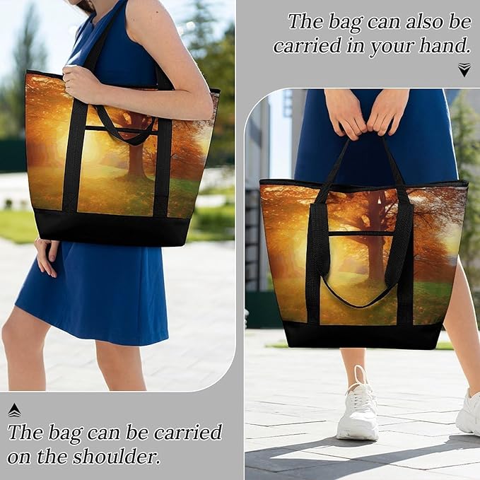 Insulated Shopping BagLarge Reusable Cooler Bags Autumn Sunset Printed Foldable Shopping BagTravel Waterproof Shoulder Bag