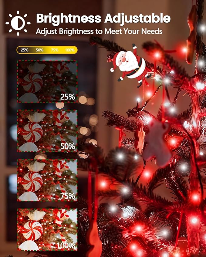 2025 New Christmas Tree Lights Indoor with Voice Control &amp Remote | 448LED Waterfall Tree Topper Lights with 12 Modes &amp Timer 7FT x 16 Lines Cascading Twinkle Lights for 7FT Xmas Decor(Red Wh
