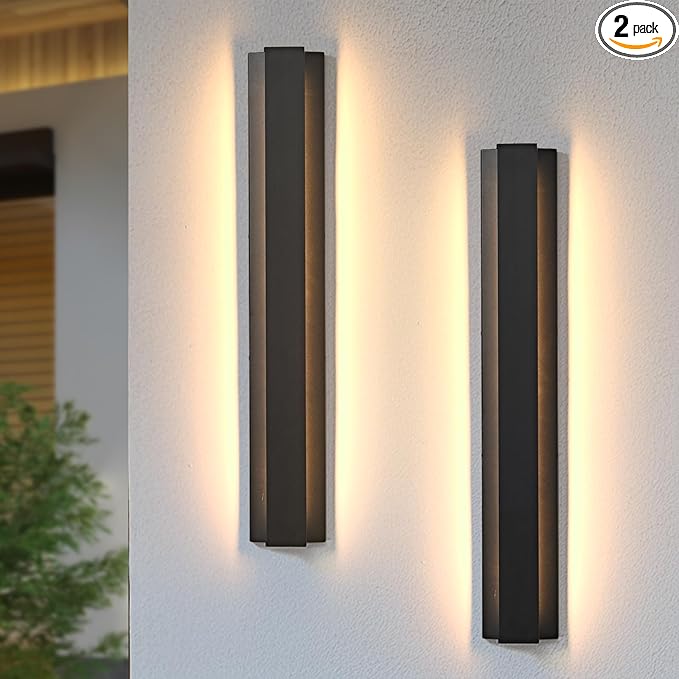 31.5 in Modern Outdoor Wall Light Fixtures 3000K LED Exterior Lighting Fixtures Long Black Outside Porch Light for House Garage Patio Door2 Pack