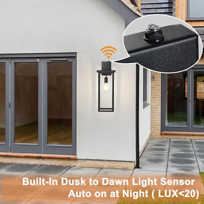 tewei Dusk to Dawn Large Outdoor Wall Lights 20 Inch Outdoor Sconce Lights Black Exterior Lighting Fixtures Large Porch Light with Clear Shade Sensor Modern House Lights for Garage 1 Pack