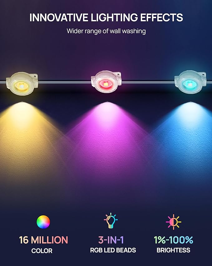 VCOKEN Permanent Outdoor Lights 63.6ft with 36LED Outdoor Christmas Lights with App Control Remote DIY Scene Modes Eaves IP65 Waterproof Light for Christmas Holiday Decor Garden Decor