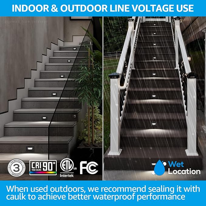 LEONLITE 12-Pack Black 5CCT 120V LED Step Lights 150LM 5%-100% Dimmable Stair Lights Indoor Outdoor Wet Location CRI90+ &amp ETL 2700K/3000K/3500K/4000K/5000K Aluminum Staircase Lights
