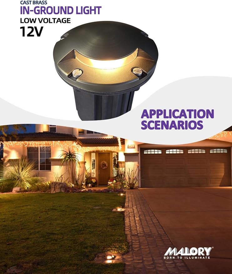 MALORY Brass Top Cover Landscape Well Lights(5‘’H) 12V Low Voltage Outdoor In Ground Lights5W Landscape Lighting for Pathway Driveway and Garden (One-Direction Turret 10-Pack with Bulb)