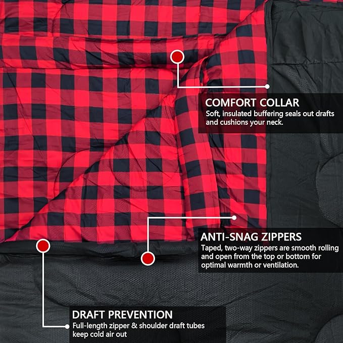 0 Degree Double Sleeping Bag for Adults Queen Size 2 Person Sleeping Bag for Cold Weather with Compression Sack for Car Camping Hunting and Tent Camp