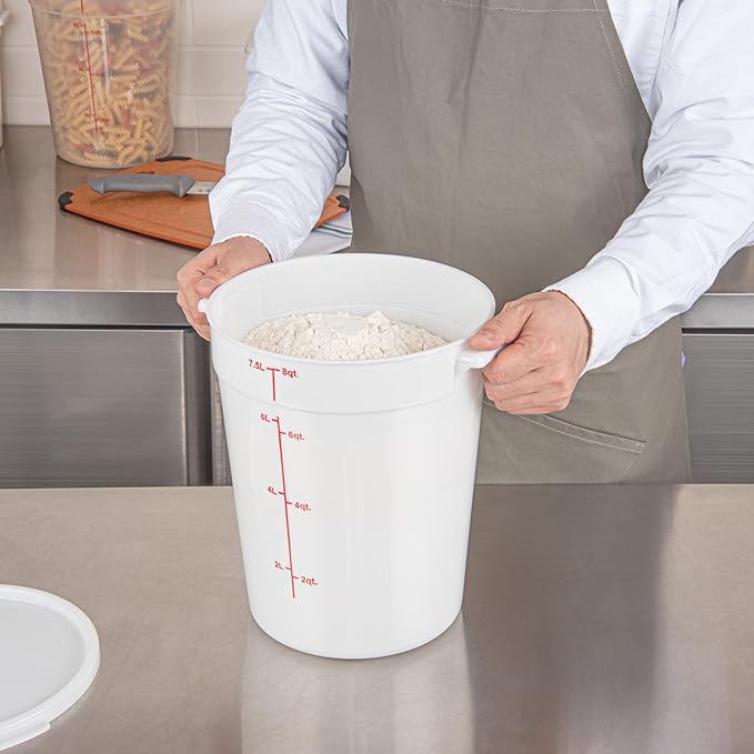 Restaurantware-Met Lux 8 Quart Food Storage Containers 10 White Storage Containers - Lids Sold Separately Red Volume Markers Dishwashable Containers Side Handles For Storing Foods