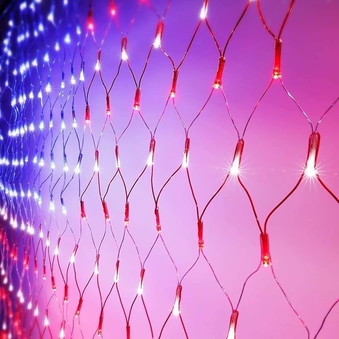 American Flag String Lights Waterproof Led Flag Net Light with 420 Super Bright LED for Yard Garden Decoration Festival Holiday Party DecorationChristmas Decorations (Plug in Power)