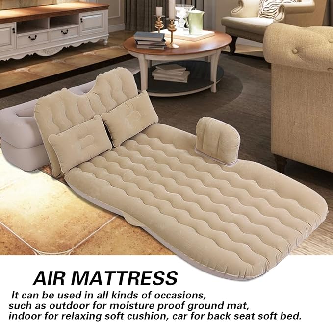 Inflatable Bed Mattress Indoor/Outdoor Camping Travel Air Cushion for Rest Sleep Travel Camping(Beige)